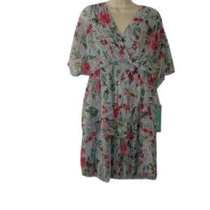 Sam & Jess Womens Layered Mini Dress Silver Metallic Pink Rose Floral M New